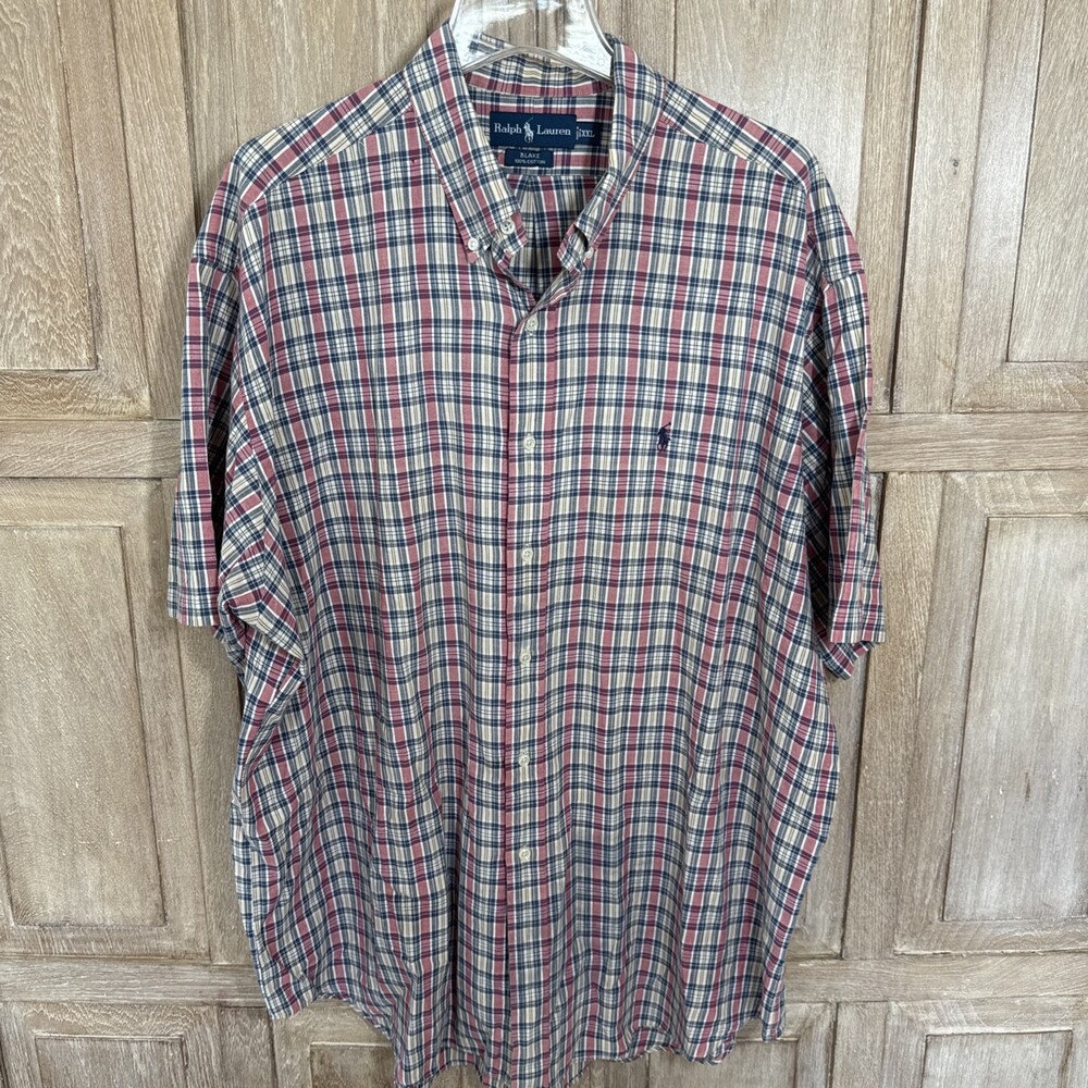 Vintage Polo Ralph Lauren Blaire Shirt XXL Mens Plaid Short Sleeve Cotton